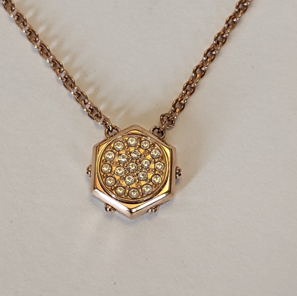 Swarovski crystal rose gold plated hexagon pendant